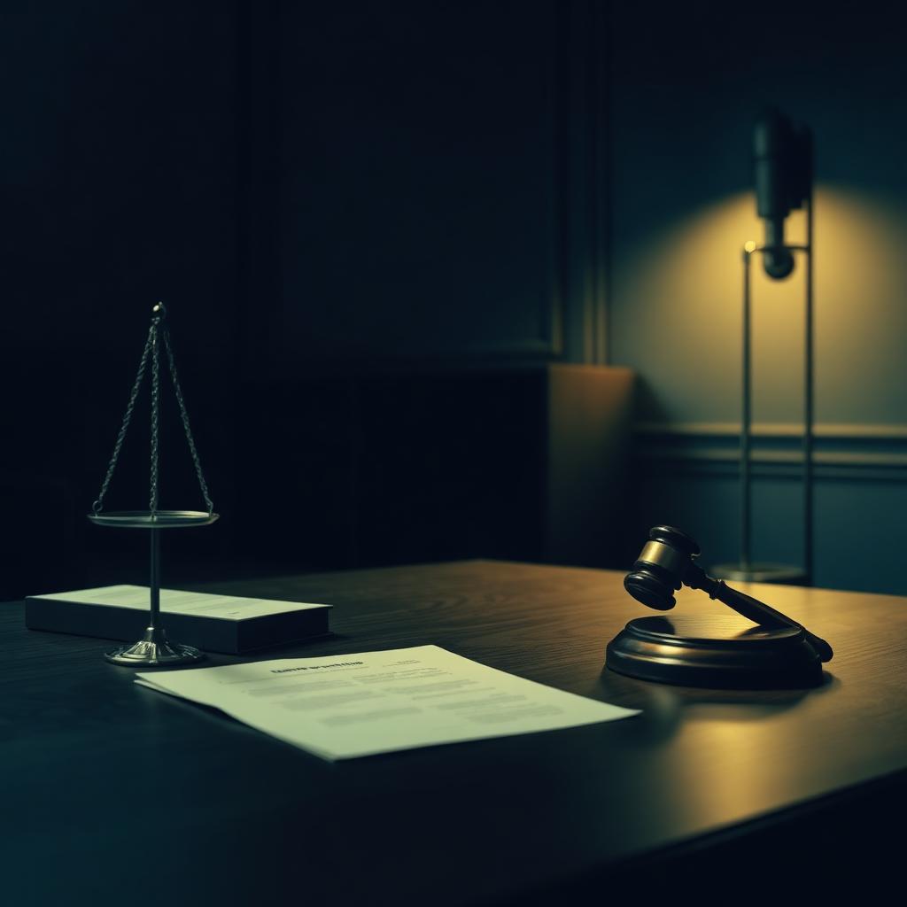 Espelho de ponto impresso ao lado de martelo judicial em mesa de escritório com iluminação lateral fria — imagem de capa do artigo sobre espelho de ponto na rescisão e audiência trabalhista.
