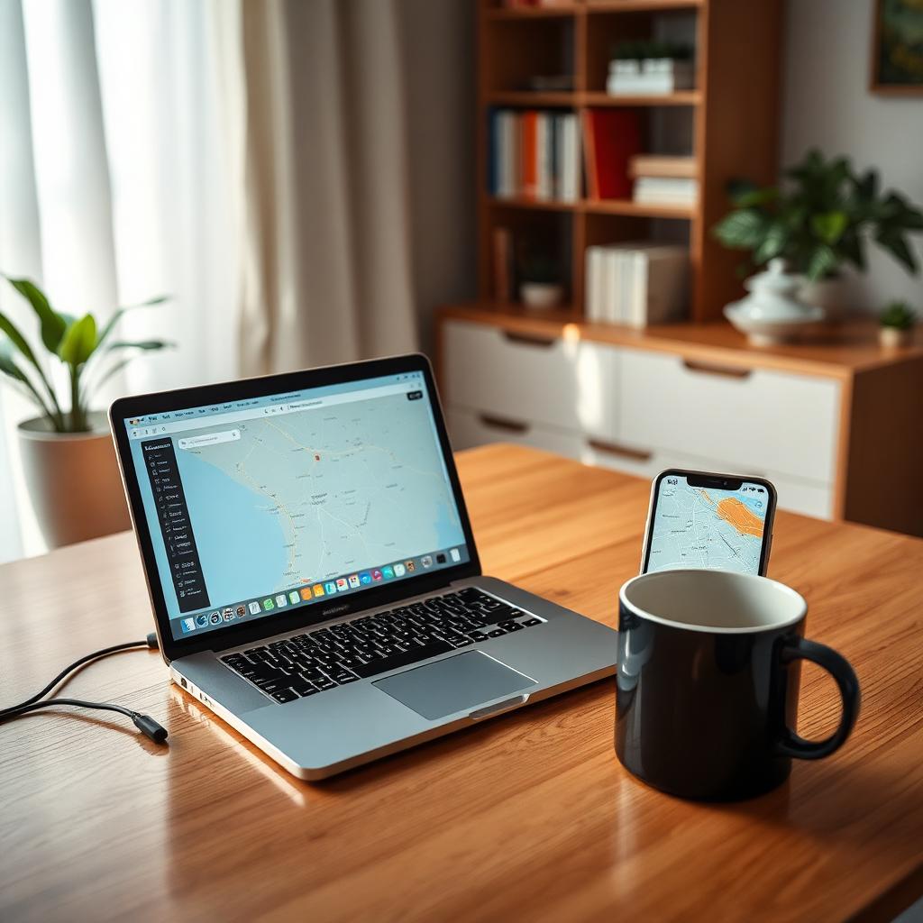 Notebook aberto sobre mesa de home office com aplicativo de ponto exibido e xícara de café ao lado — imagem de capa do artigo sobre controle de jornada em regime remoto e híbrido.